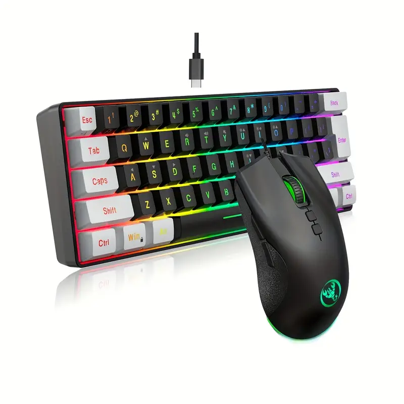 HXSJ Wired Keyboard and Mouse Set – 61-Key Compact Gaming Combo